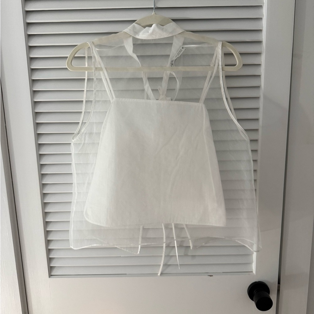 Zara White Sheer Layered Blouse